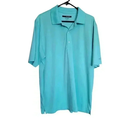 Greg Norman ML75 Polo Shirt Men's Size LG Turquoise 1/4 Button Up Short Sleeve - Picture 1 of 10